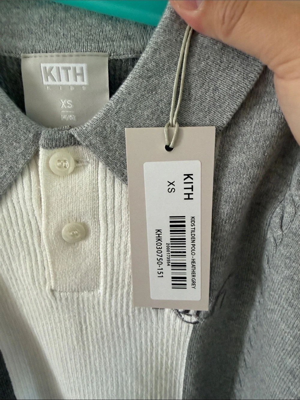 Kith Kids Grey & White Cable Knit Polo Top